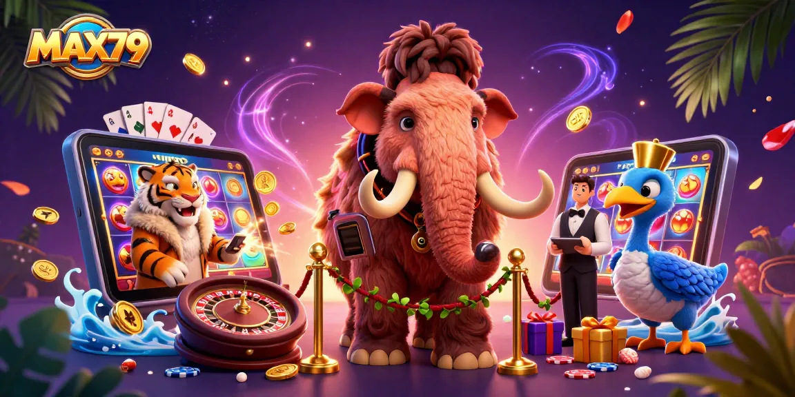 Experience MAX79 with vibrant casino characters and thrilling games in a colorful 3D scene.