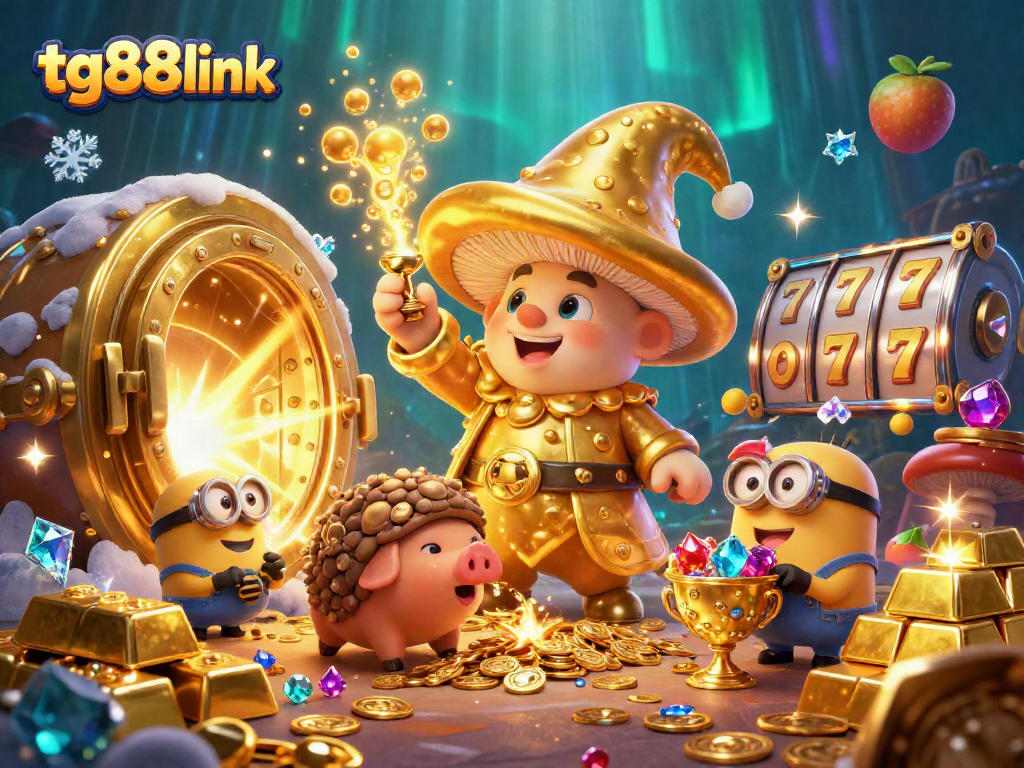 Play slots and win treasures at tg88link with a magical 3D wizard scene.