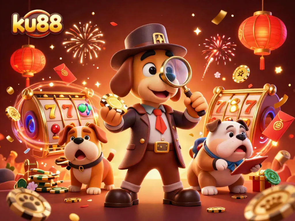 Experience the thrill of ku88 with festive slot games and vibrant characters in a lively casino scene.