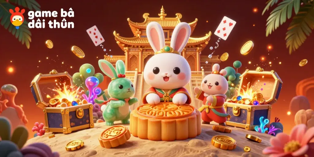 Experience the thrilling game bài đổi thưởng with dynamic moon rabbit characters and vibrant casino elements.