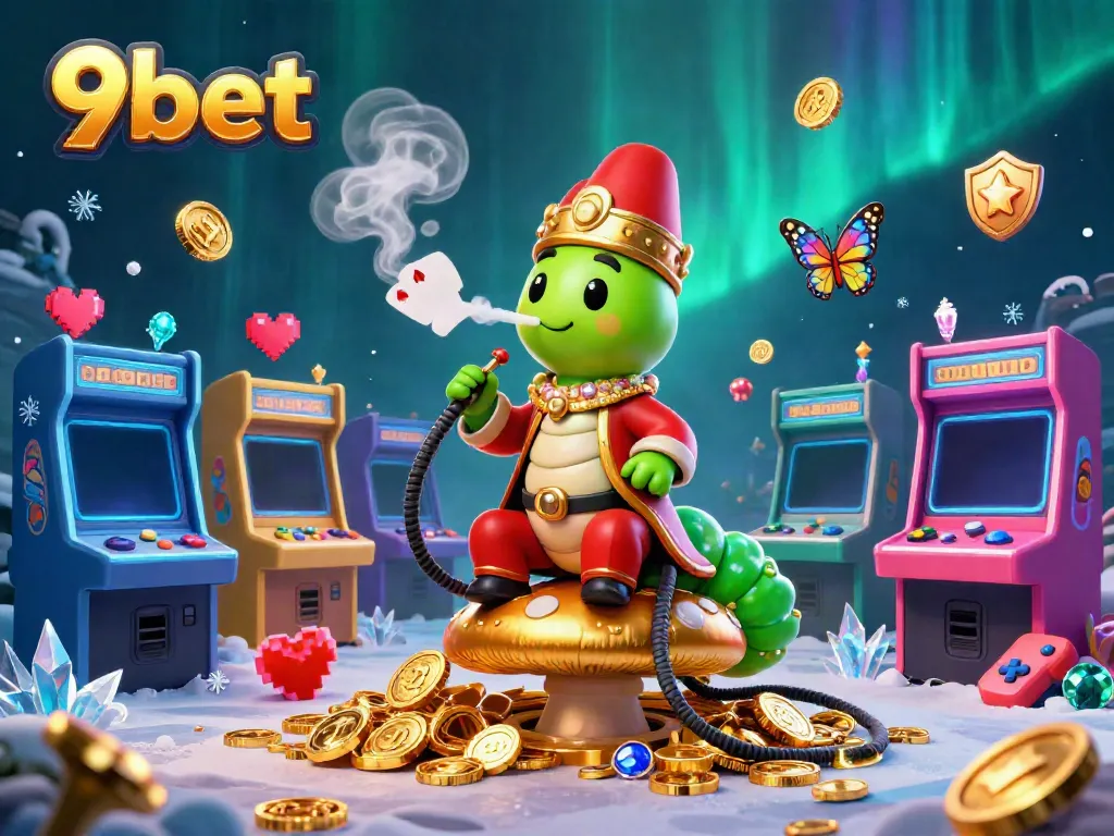 Experience the thrilling 9bet casino with a vibrant 3D illustration featuring an enormous caterpillar, symbolizing unique gaming excitement.