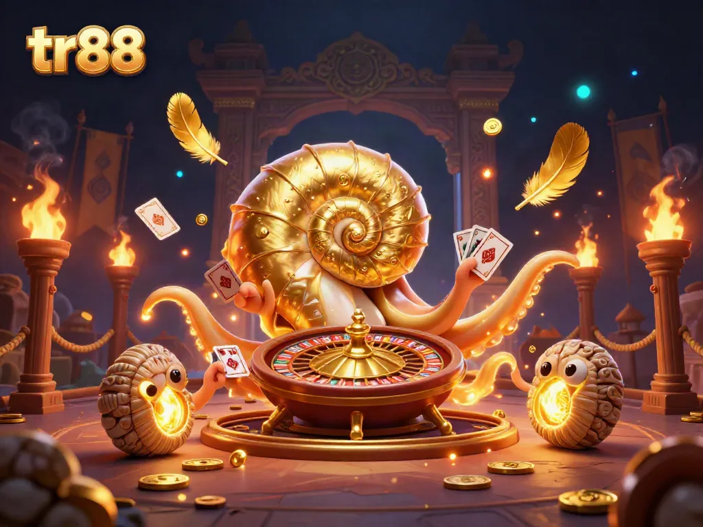 Experience thrilling gameplay at TR88 with a vibrant scene featuring a 3D nautilus roulette wheel.