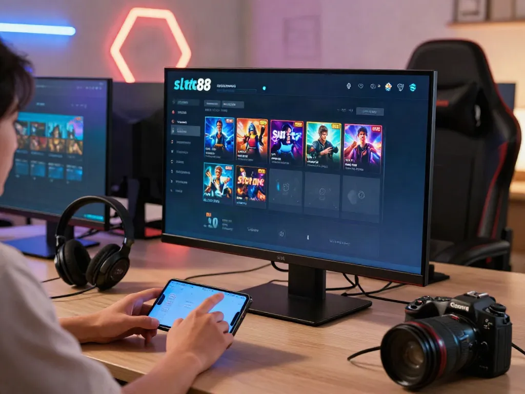 Engaging gaming setup showcasing slot88 experience on digital devices