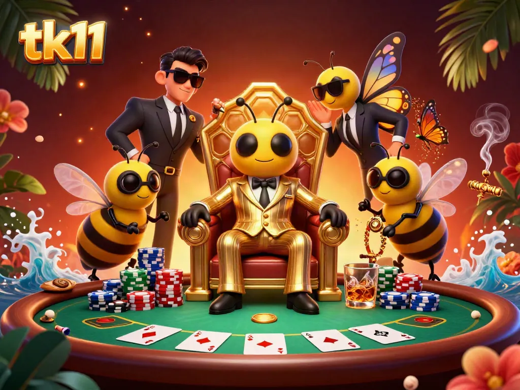 Experience the excitement of tk11 with a vibrant, dynamic casino scene featuring cartoon characters.