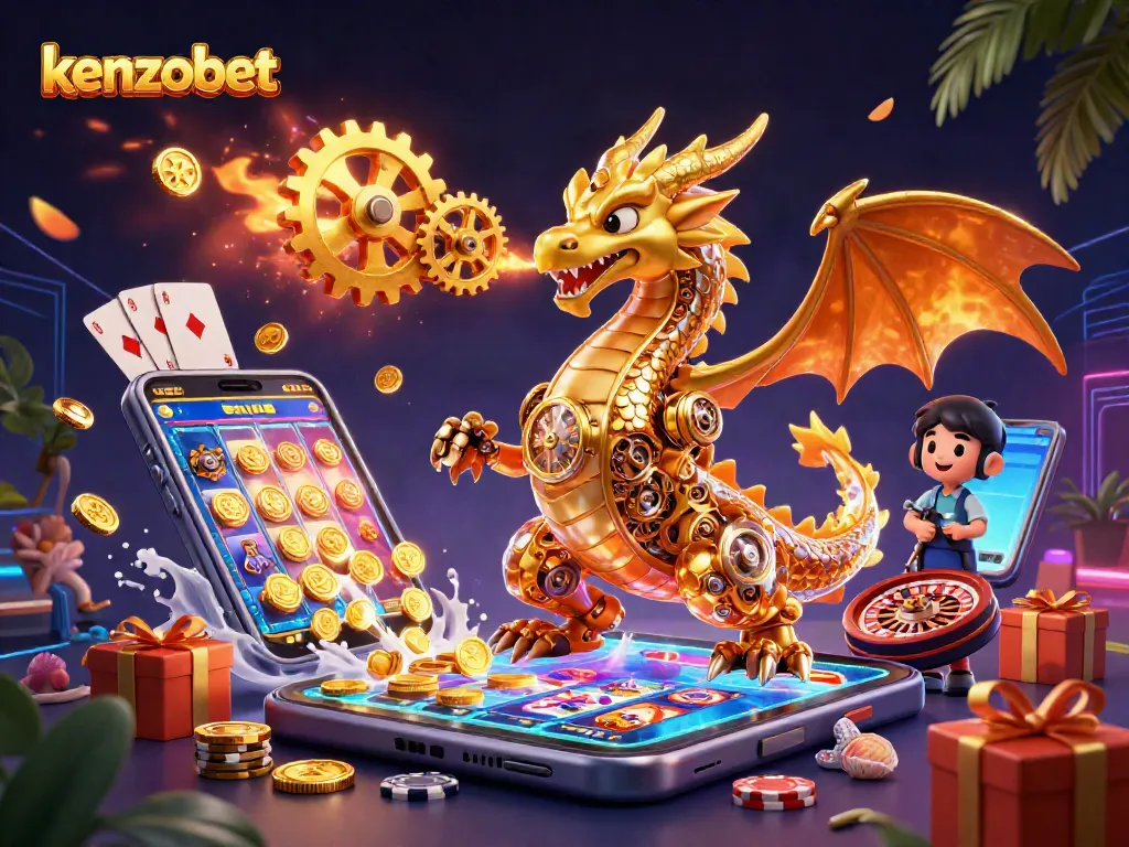 Kenzobet offers dynamic gaming excitement with a golden dragon and vibrant gameplay elements.