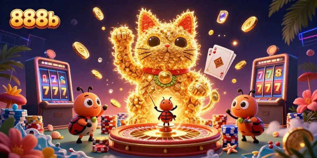 Experience thrilling wins with 888b in this vibrant casino scene filled with excitement.