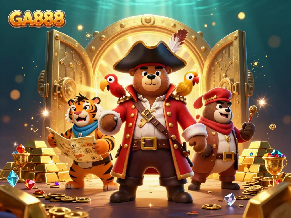 Create a thrilling betting experience at GA888 with captivating 3D pirate visuals and shimmering treasure.