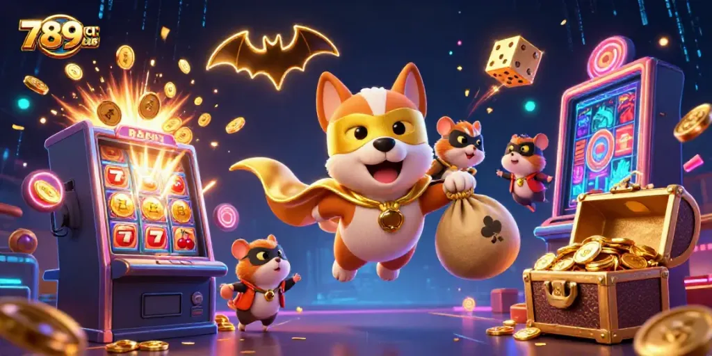 Experience thrilling action in 789CLUB with dynamic 3D characters and casino elements.