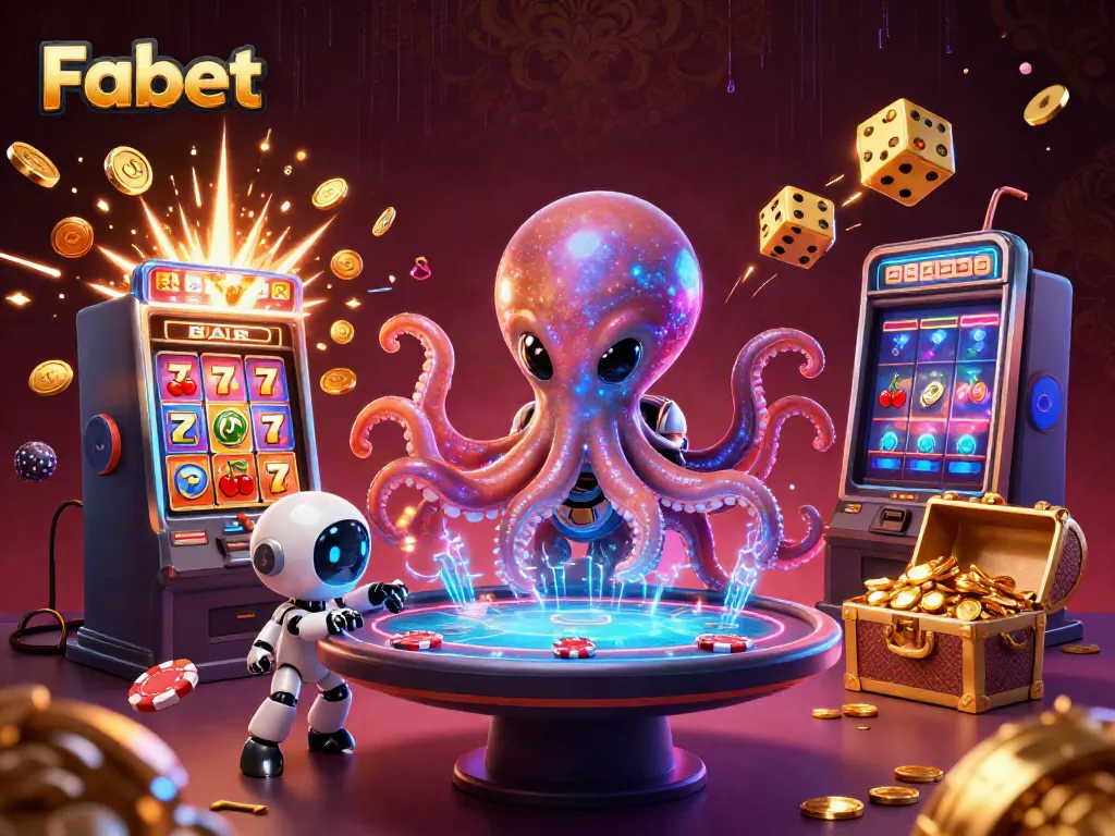Engage in thrilling gambling adventures with Fabet at a vibrant alien-themed poker table.