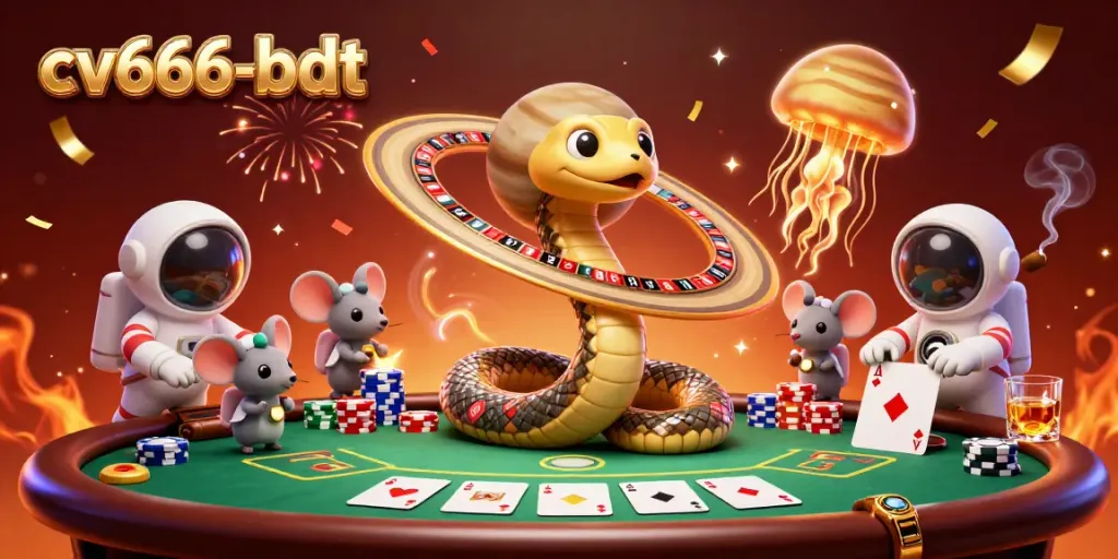 Experience thrilling bets on cv666-bdt's cosmic roulette with astronaut mice and a golden jellyfish dealer.