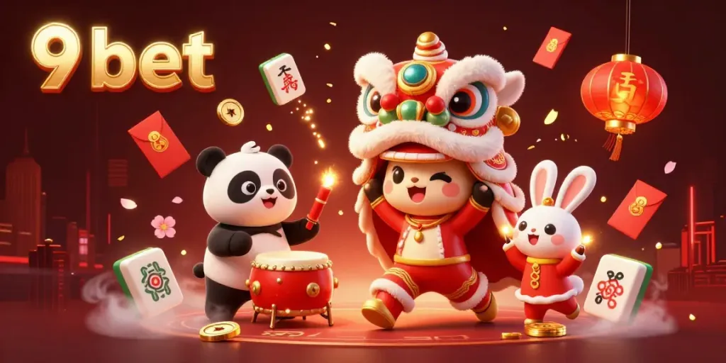 Experience the vibrant energy of 9 bet with charming characters in a lively casino scene.