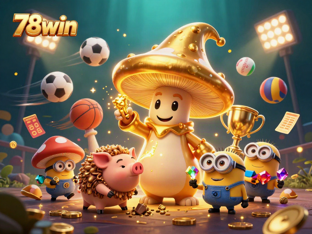 Experience thrilling sports betting with 78win featuring a golden mushroom wizard and dynamic action elements.