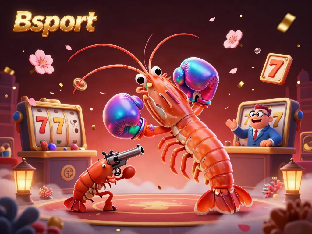 Experience thrilling action with Bsport's vibrant gaming scene featuring boxing shrimp and dynamic casino elements.