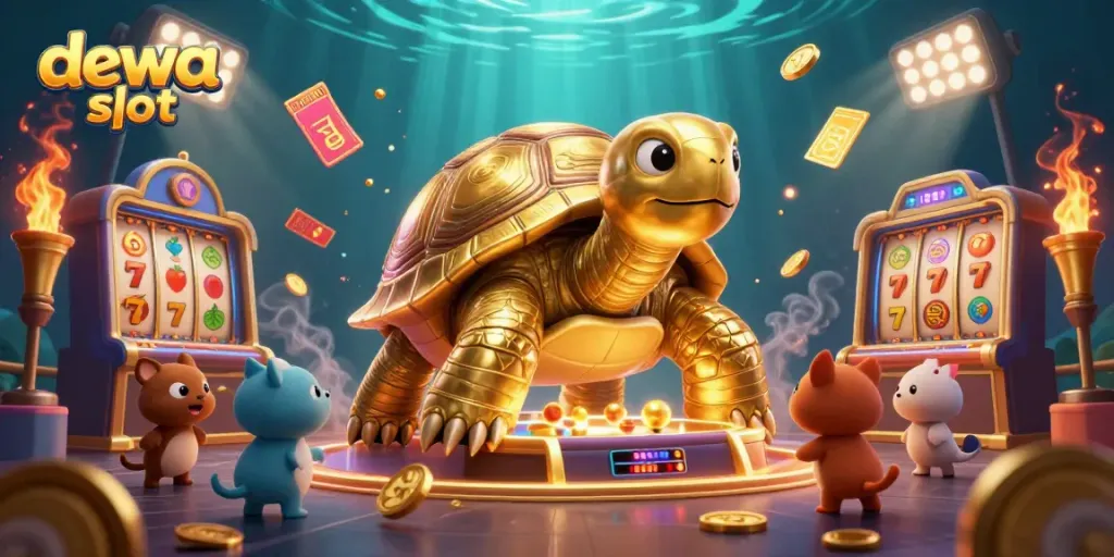 Engage with dewa slot action featuring a colossal tortoise pinball machine with animated gaming elements.