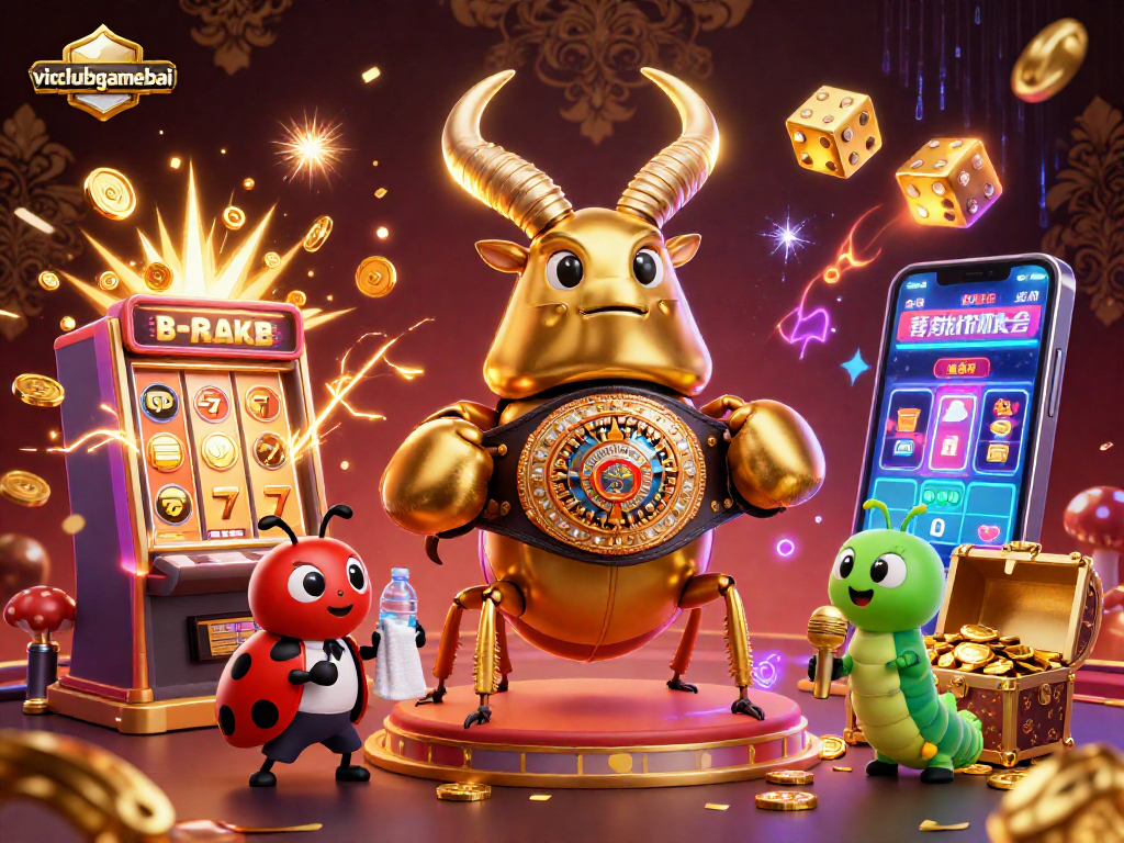 Experience jackpots and slots at vicclubgamebai with this vibrant 3D casino scene.