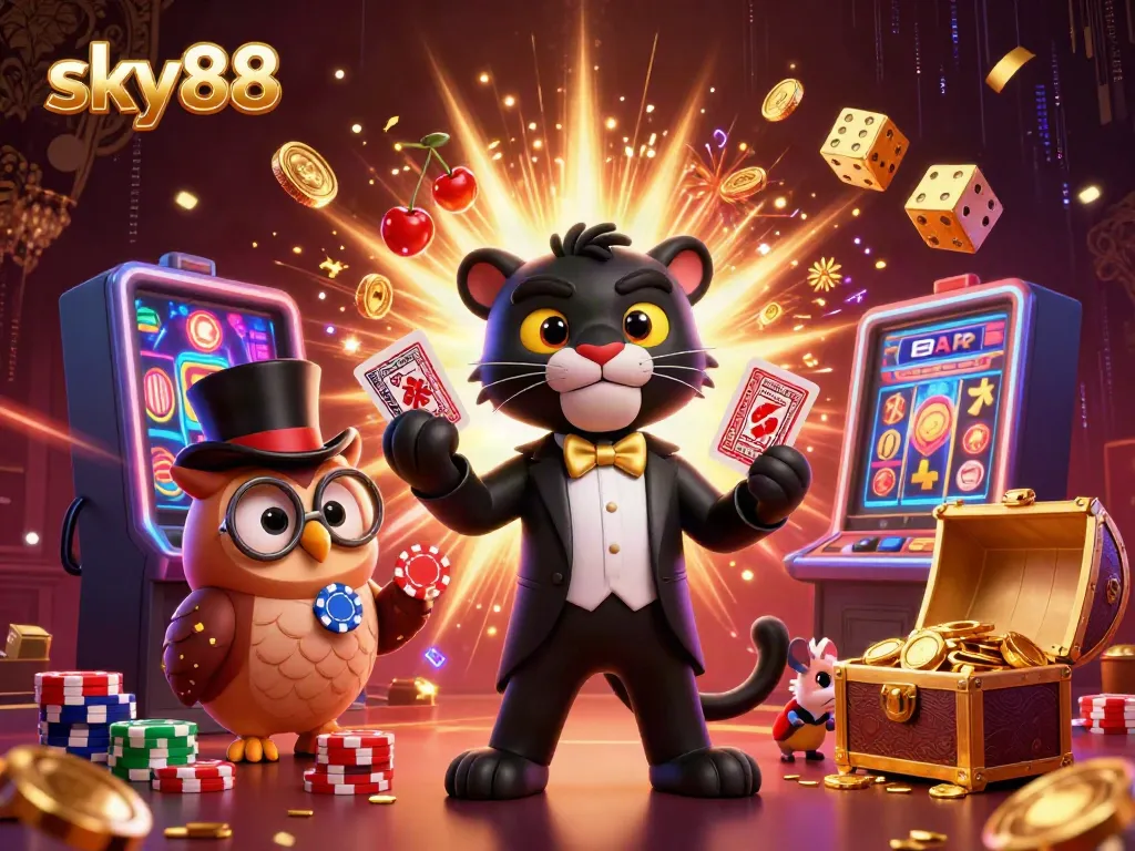 Engage in casino action with sky88's colorful characters and vibrant slot machine extravaganza.